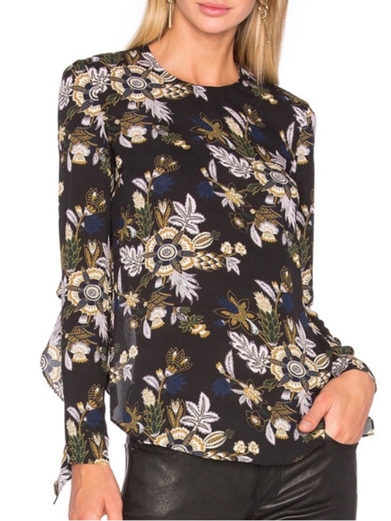 A.L.C. Tops - A.L.C. Cooper Silk Blouse Black Floral Open Back Hi Lo Hem Long Sleeve Top 2